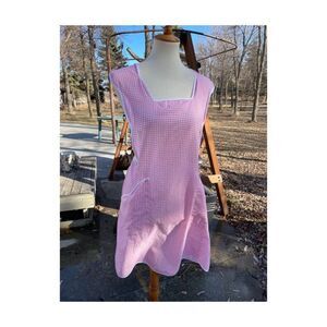 Vintage Pink Gingham Dress Smock Apron Pinafore Dress White Trim